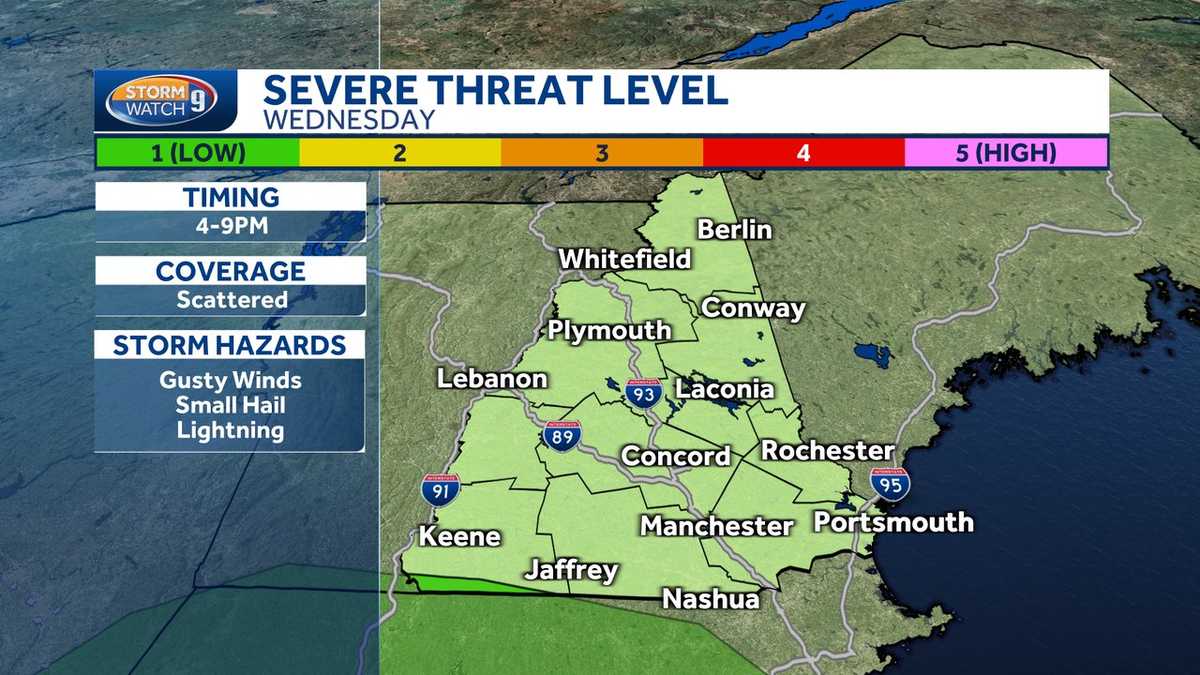 New Hampshire severe weather outlook Strong storms Wednesday