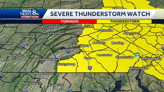 Severe thunderstorm watch issued for parts of South-Central Pa.