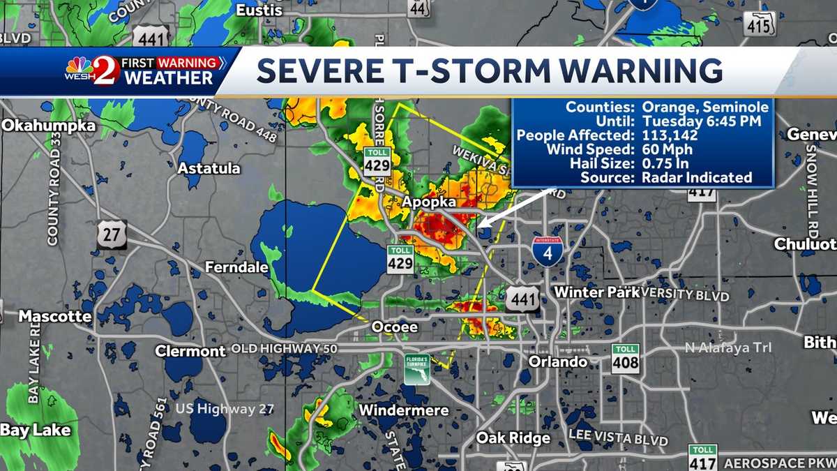 Severe thunderstorm warning issued for Orange and Seminole Counties