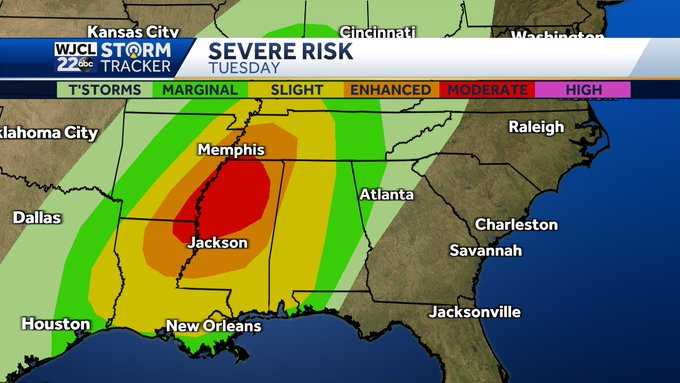 Savannah: Severe weather setup from New Orleans to Nashville