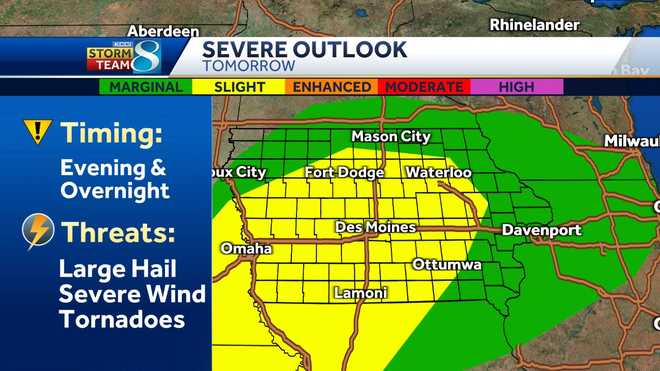 Iowa severe weather forecast shows tornadoes, wind, hail possible