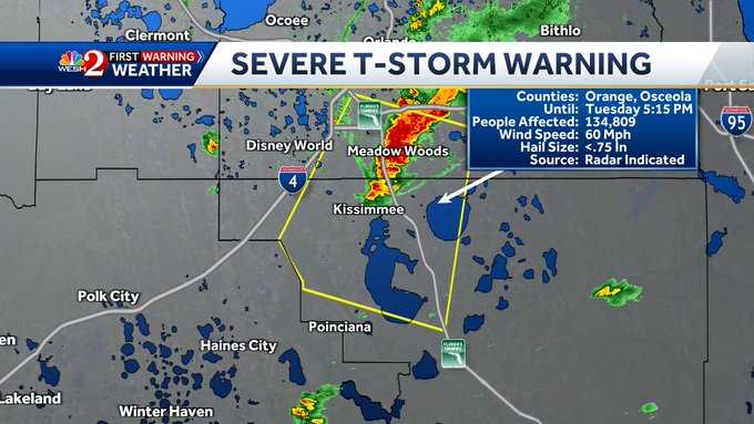 Severe weather moves across Central Florida on Tuesday afternoon