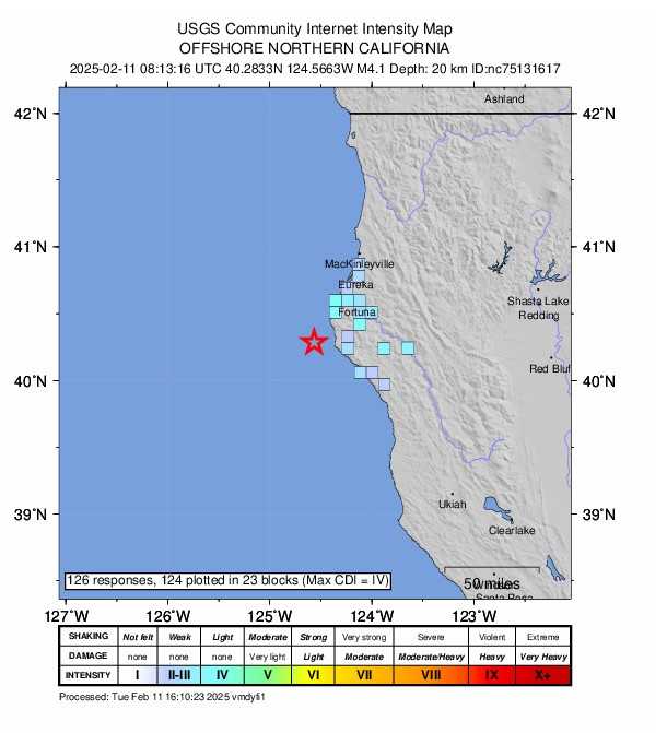 Magnitude 4.1 earthquake hits off Northern California coast