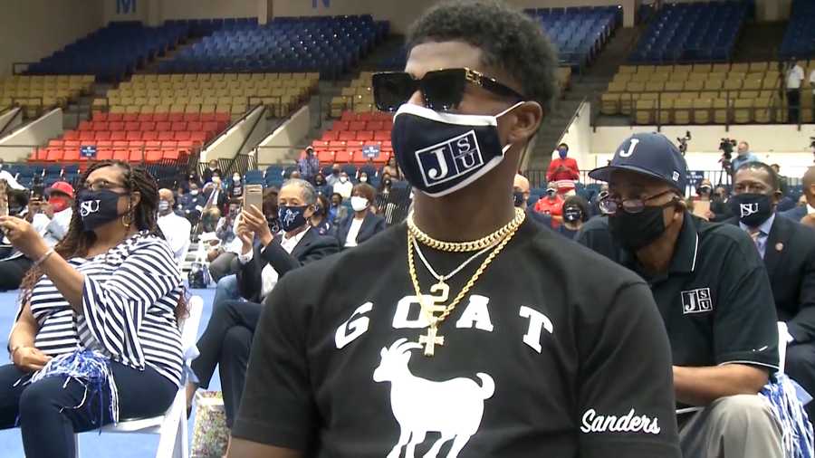 Shedeur Sanders watches his father Deion introduced as JSU's football coach