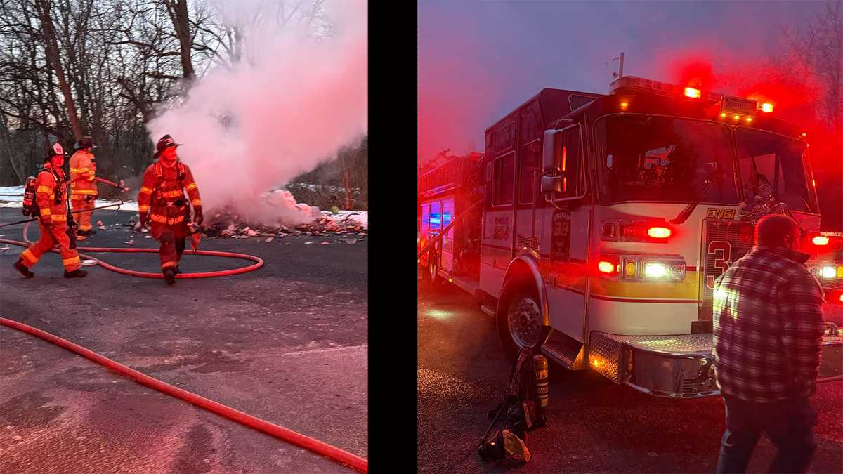 Garbage truck unloads burning pile of trash onto Adams County, Pa. road