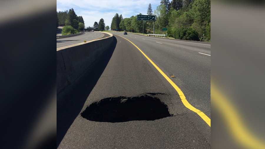 A sinkhole opened up on northbound Highway 49 in Grass Valley, the California Highway Patrol said Thursday, May 4, 2017.