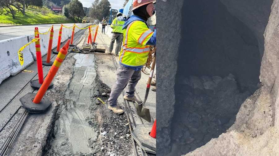 Emergency sinkhole repair on Highway 101 in California