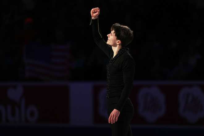 Maxim Naumov skates during the "Making Team USA" performance at the U.S. Figure Skating Championships, Sunday, Jan. 11, 2026.