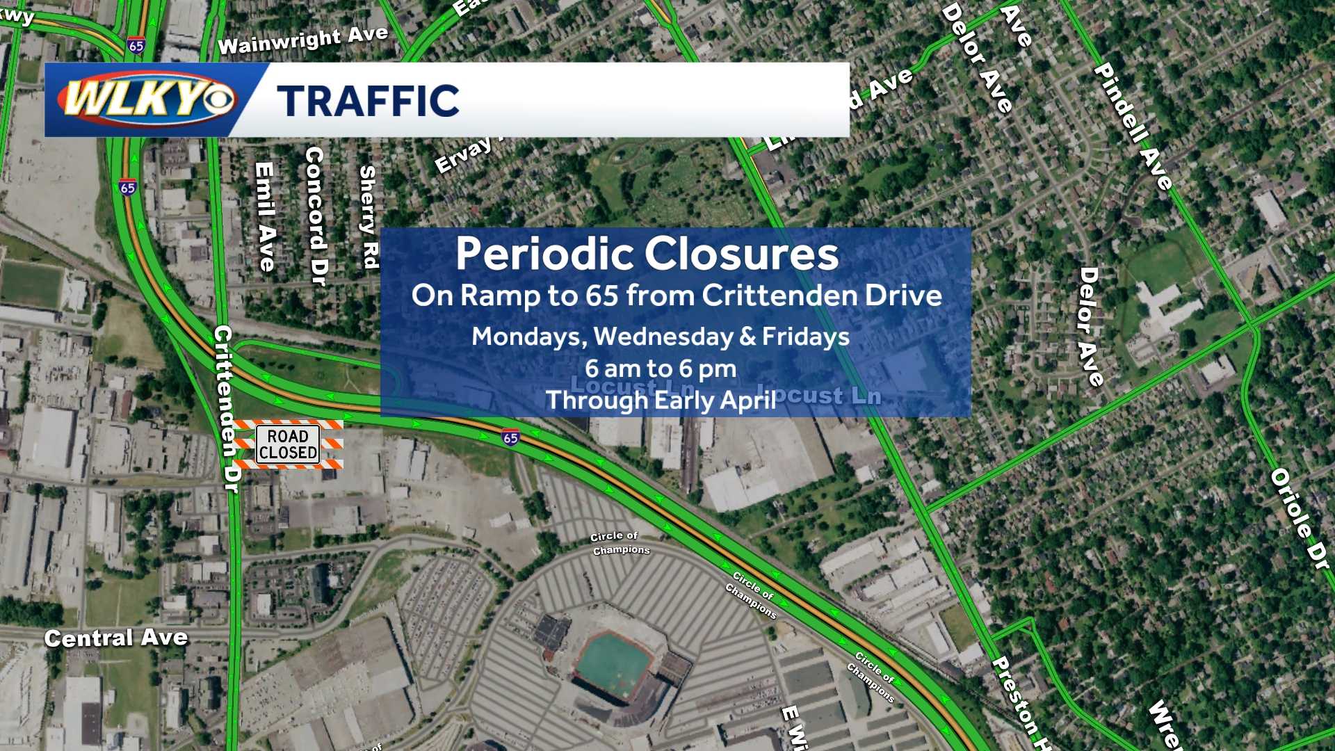 Traffic alert: Periodic closures of a ramp to I-65 in Louisville