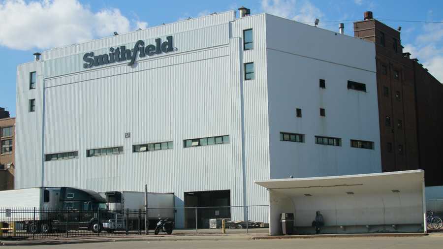 The Smithfield pork processing plant in Sioux Falls, S.D., is seen Wednesday, April 8, 2020, where health officials reported more than 80 employees have confirmed cases of the coronavirus.
