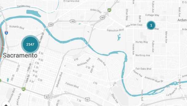 Bản đồ cúp điện SMUD cho thấy trung tâm thành phố Sacramento bị cúp điện vào Chủ nhật