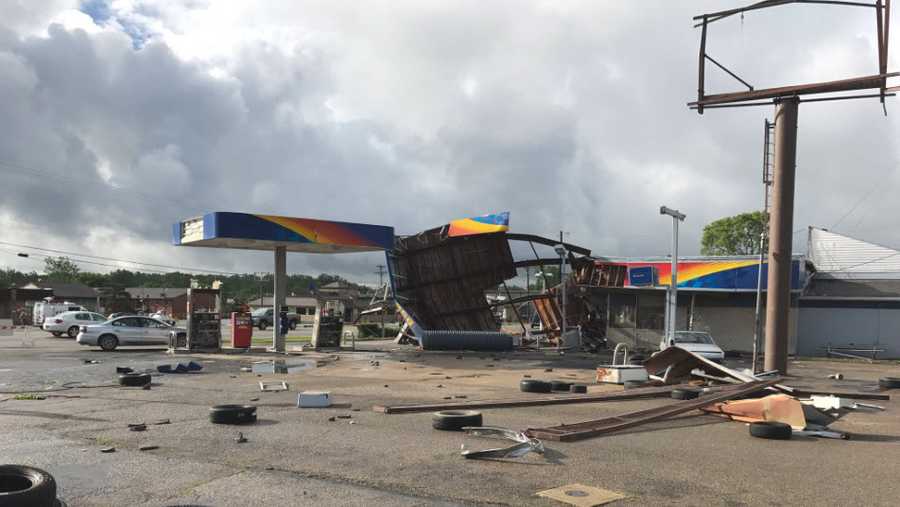 PHOTOS: Tornado damages gas station, dealership, home in Clark County