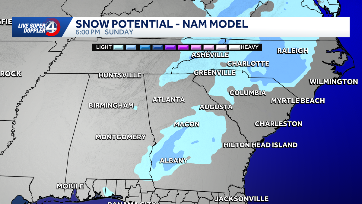 Expected snow amounts in South Carolina