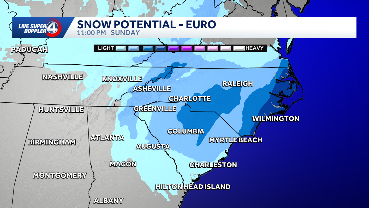 Models continue to show potential snow in the Upstate this weekend