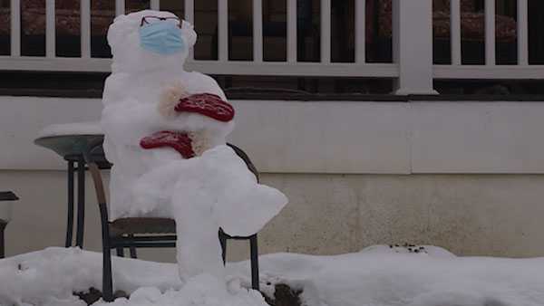 Spotted in Norwood: Meme-inspired Bernie Sanders snowman