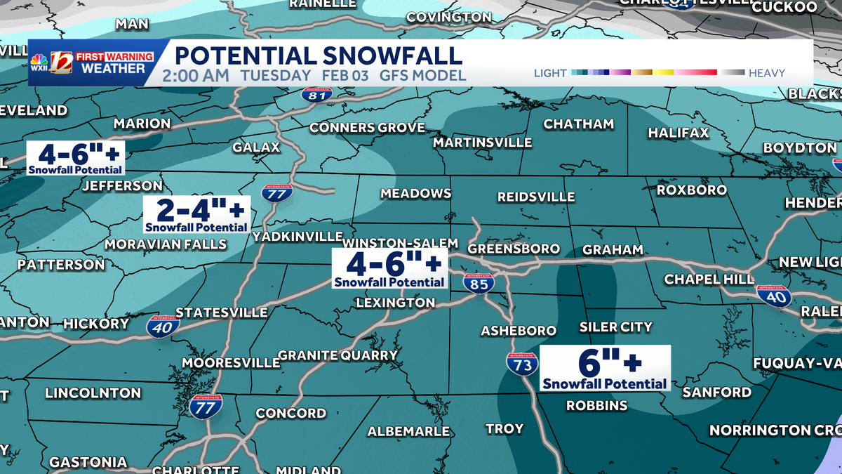 Snowfall forecast from the WXII 12 First Warning Weather Team | Risk of  4-6"+ snowfall