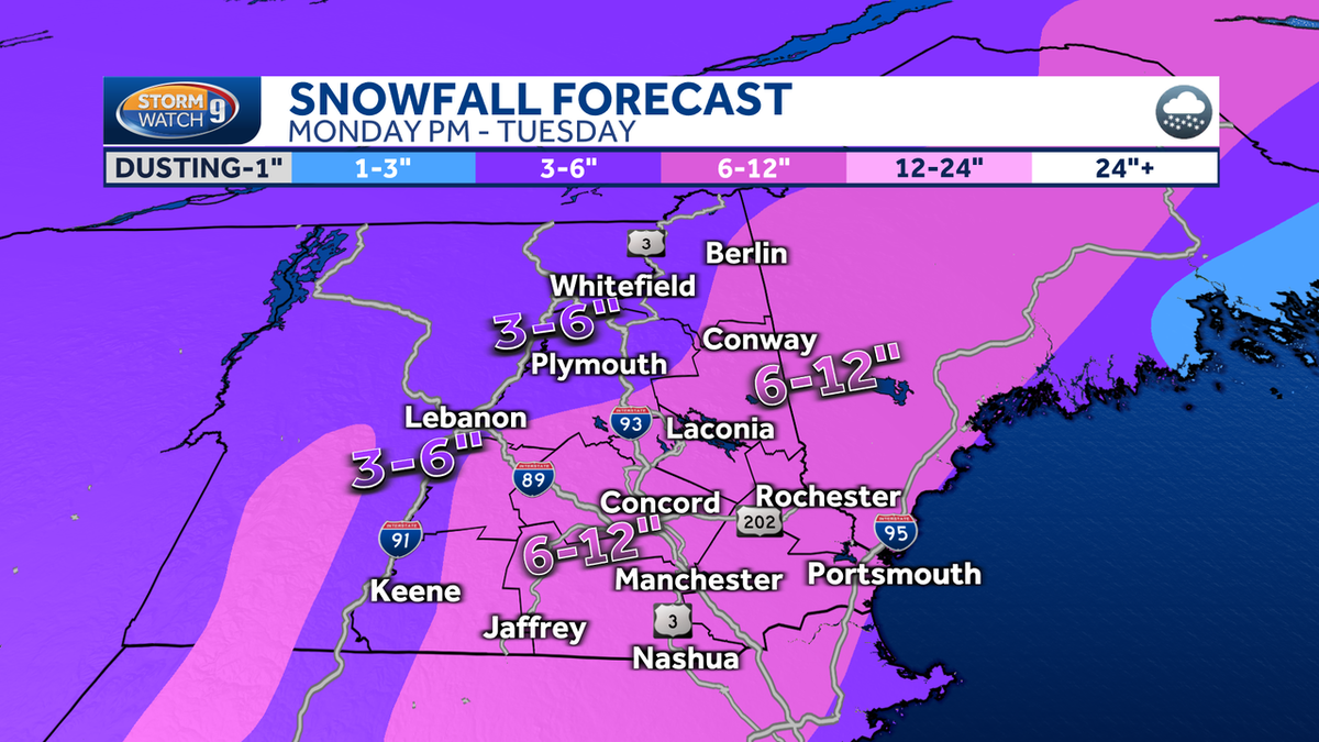 Significant snowfall likely for most of NH on Monday, Tuesday; 612