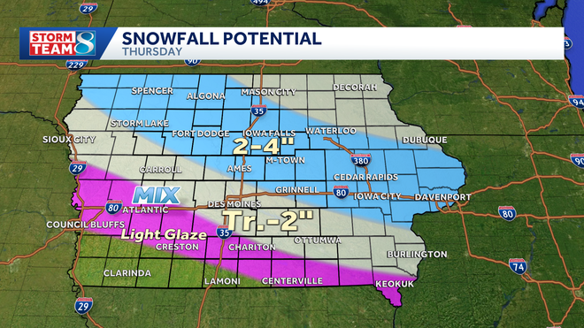 Des Moines weather: Another round of snow, ice possible Thursday