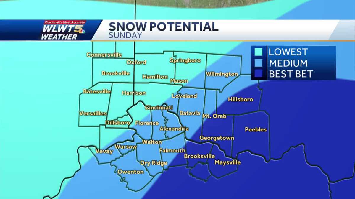 Snow Cincinnati forecast Sunday how much you could see