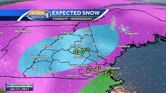 Wmur Weather Snow Map Up To 7 Inches Of Snow Possible For Parts Of Nh