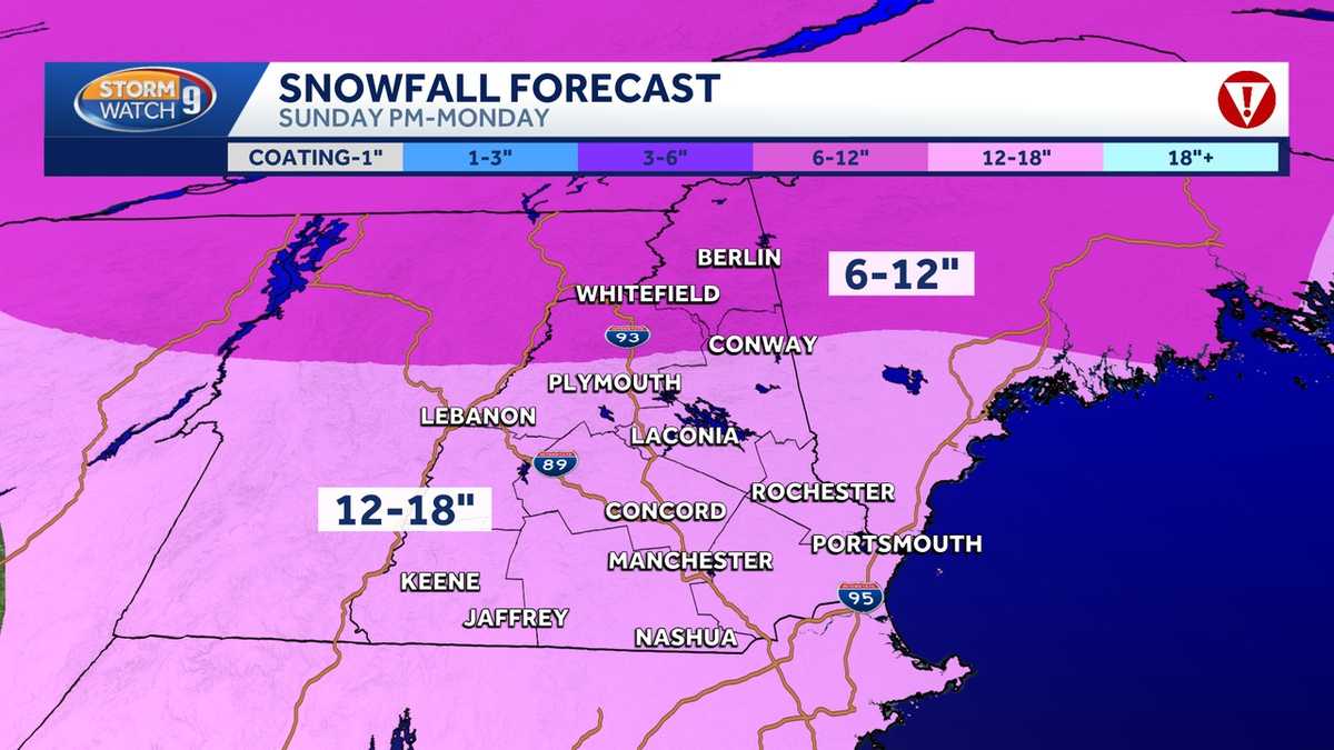 More than a foot of snow likely for most of New Hampshire Sunday night into Monday