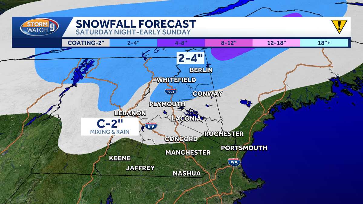 After a dry and mild Saturday in New Hampshire A weak System to bring snow, wintry mix, rain