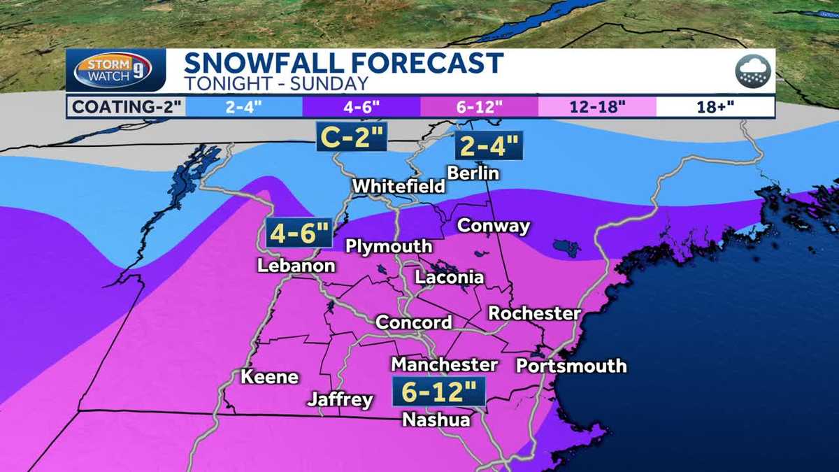New Hampshire weather forecast Several inches of snow