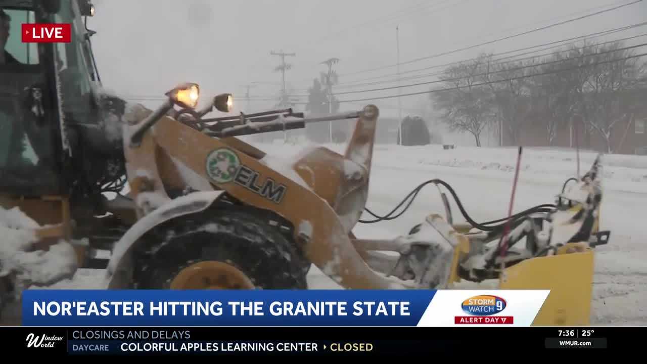 Snow piles up across southern New Hampshire; Granite Staters dealing with strong winds