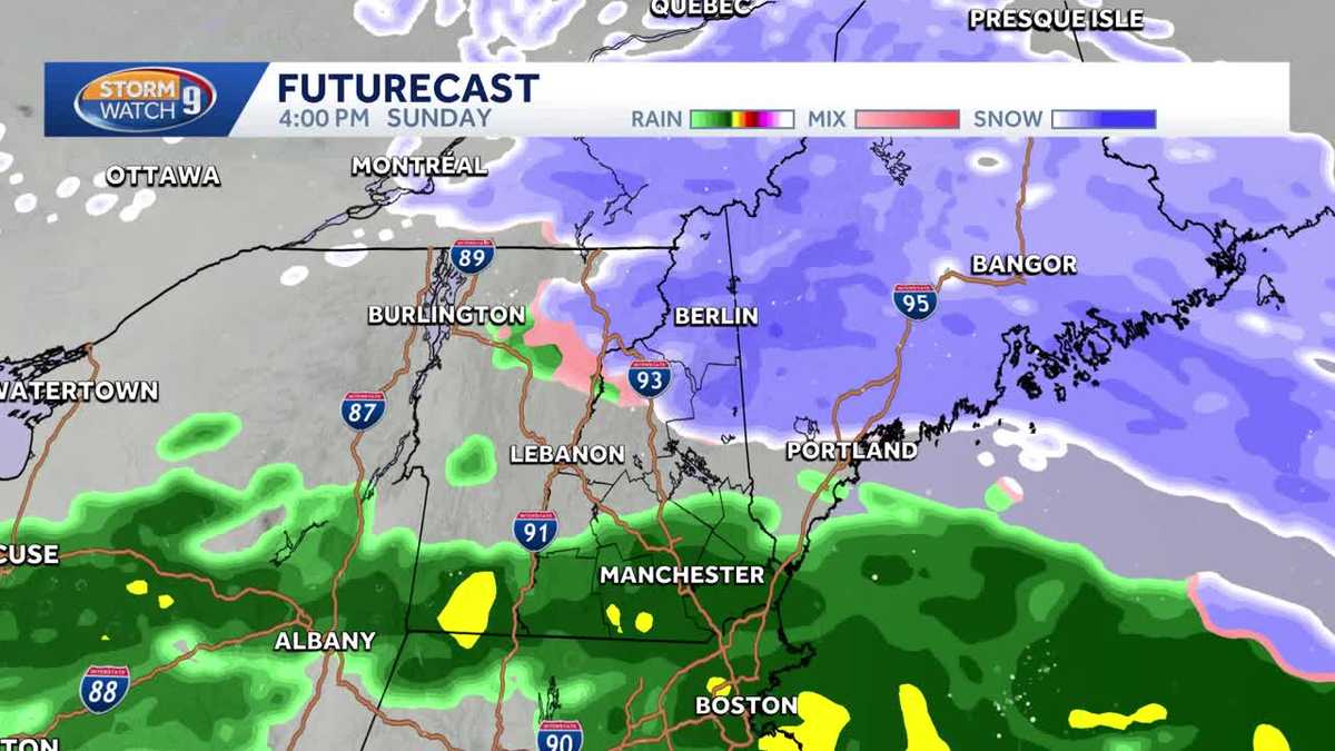 New Hampshire hourly weather: Track snow, rain for Sunday
