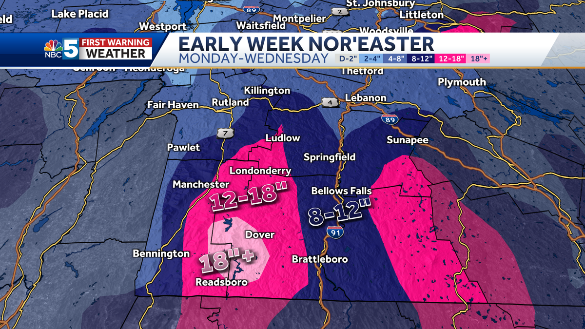 Heavy, wet snow arrives in Vermont, New York on Monday night