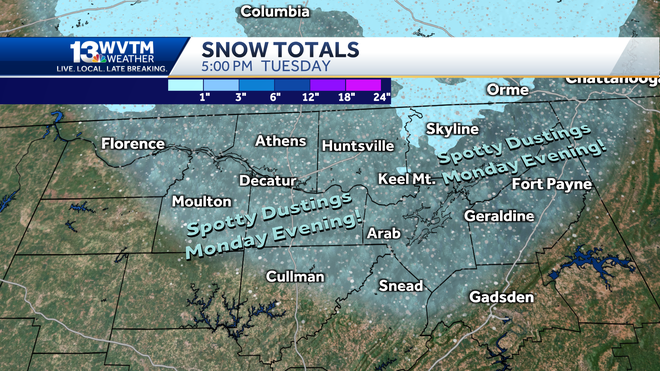 Alabama snow flurries are forecast for northern Alabama