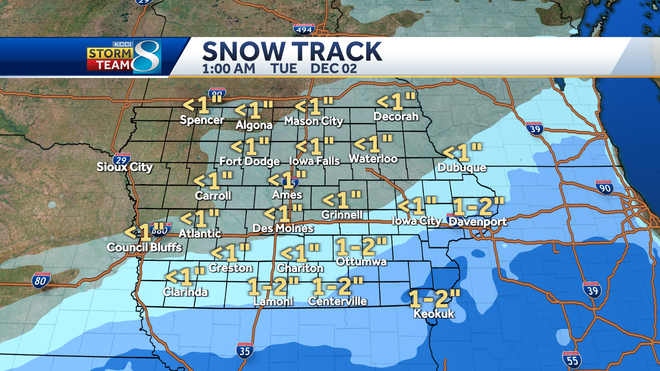 Light snow fell in Iowa today