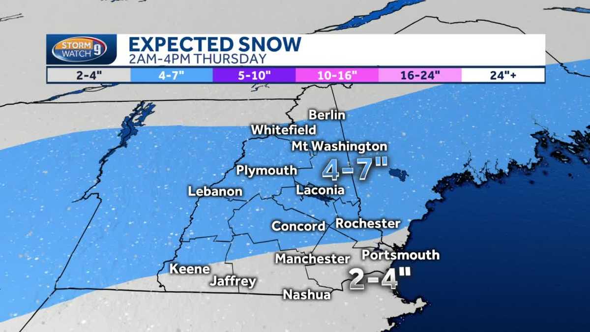 New Hampshire Weather Several inches of snow expected for Thursday