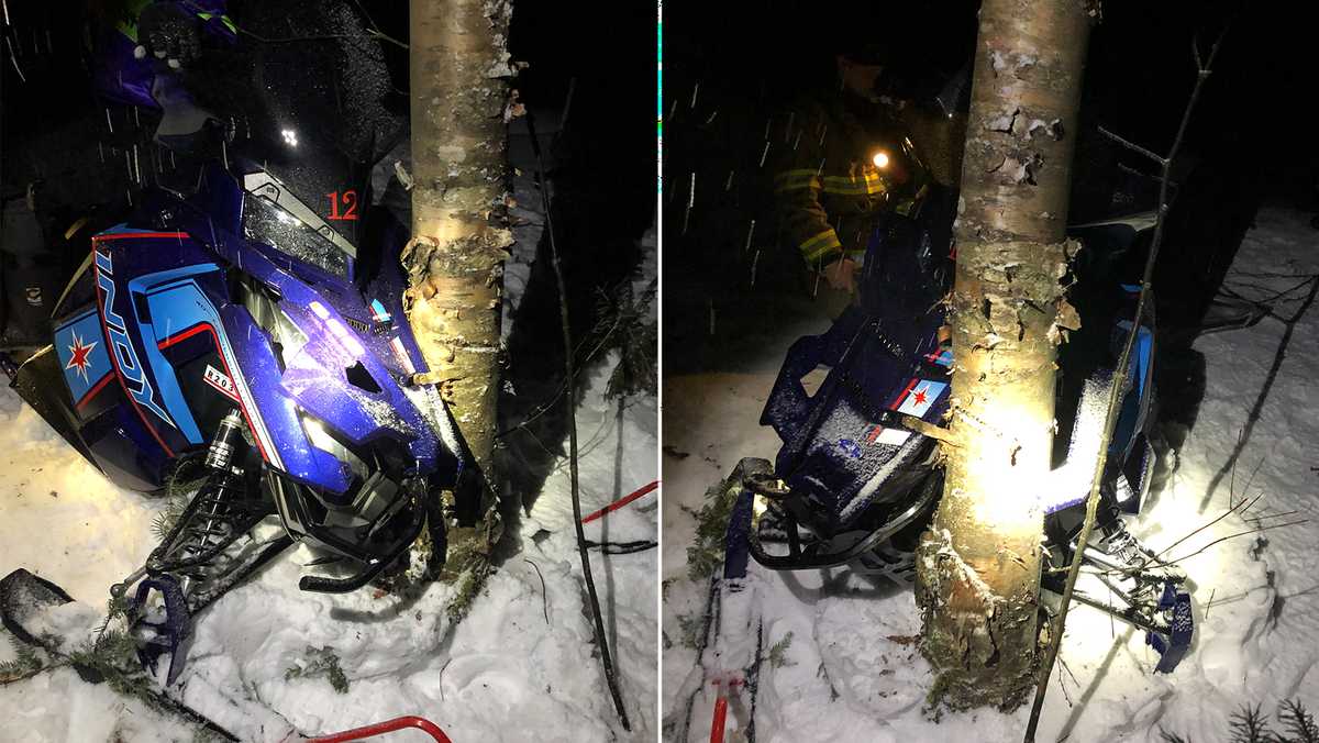 Snowmobile riders hospitalized after crashing into tree