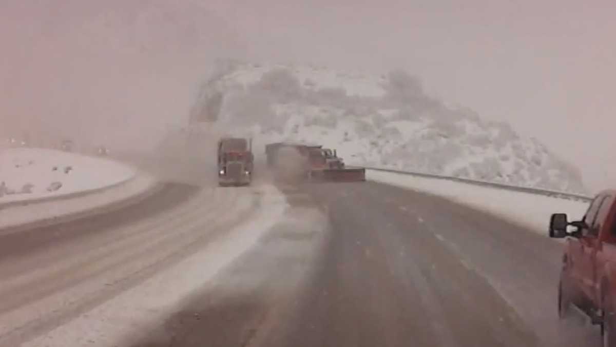 Utah Truck hits snowplow, sending it down 300foot embankment