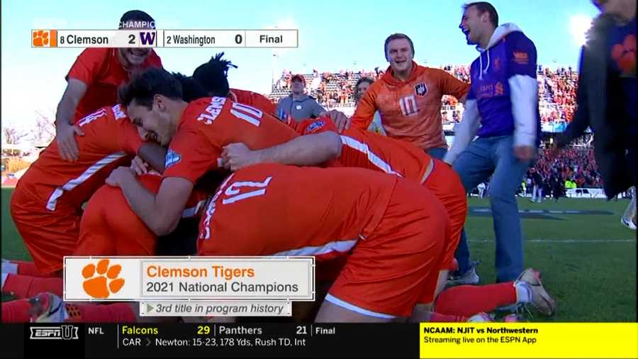 The Clemson men's soccer team won the national championship Sunday, their third title in program history.