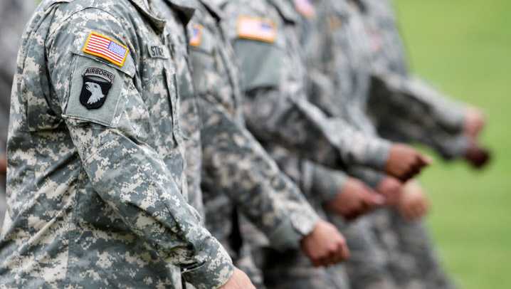 Troops march on Friday, Aug. 17, 2012, at Fort Campbell, Ky. (AP Photo/Mark Humphrey)