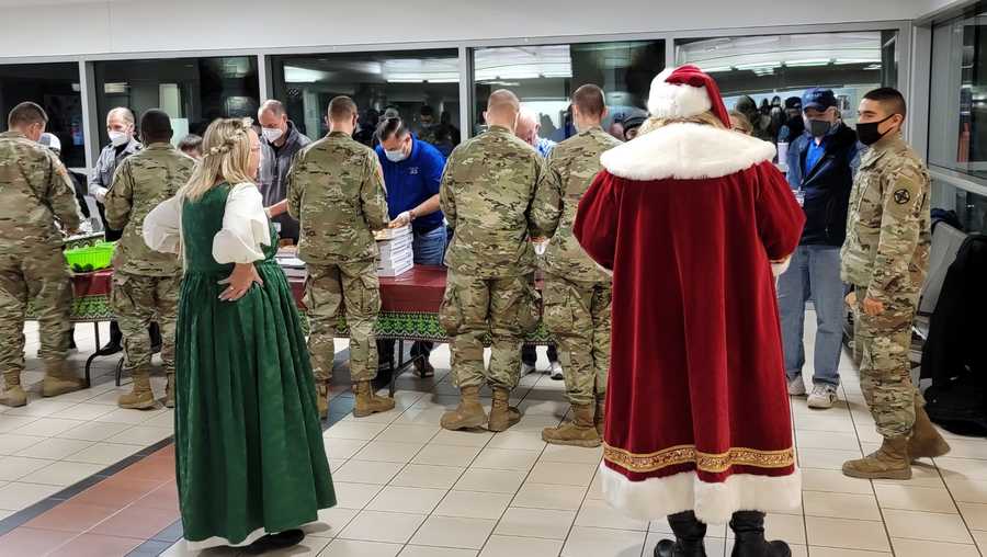 Oklahoma City first responders spent the overnight hours at Will Rogers World Airport, serving meals for soldiers returning home just in time for Christmas.