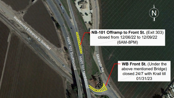 Highway 101 construction prompts road closures in Soledad