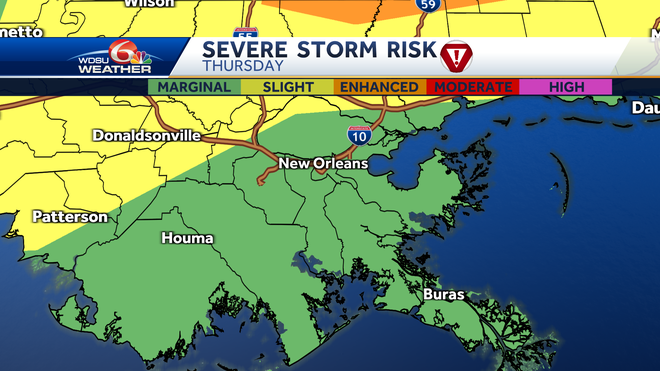 Risk Of Damaging Wind, Tornadoes In Southeast Louisiana