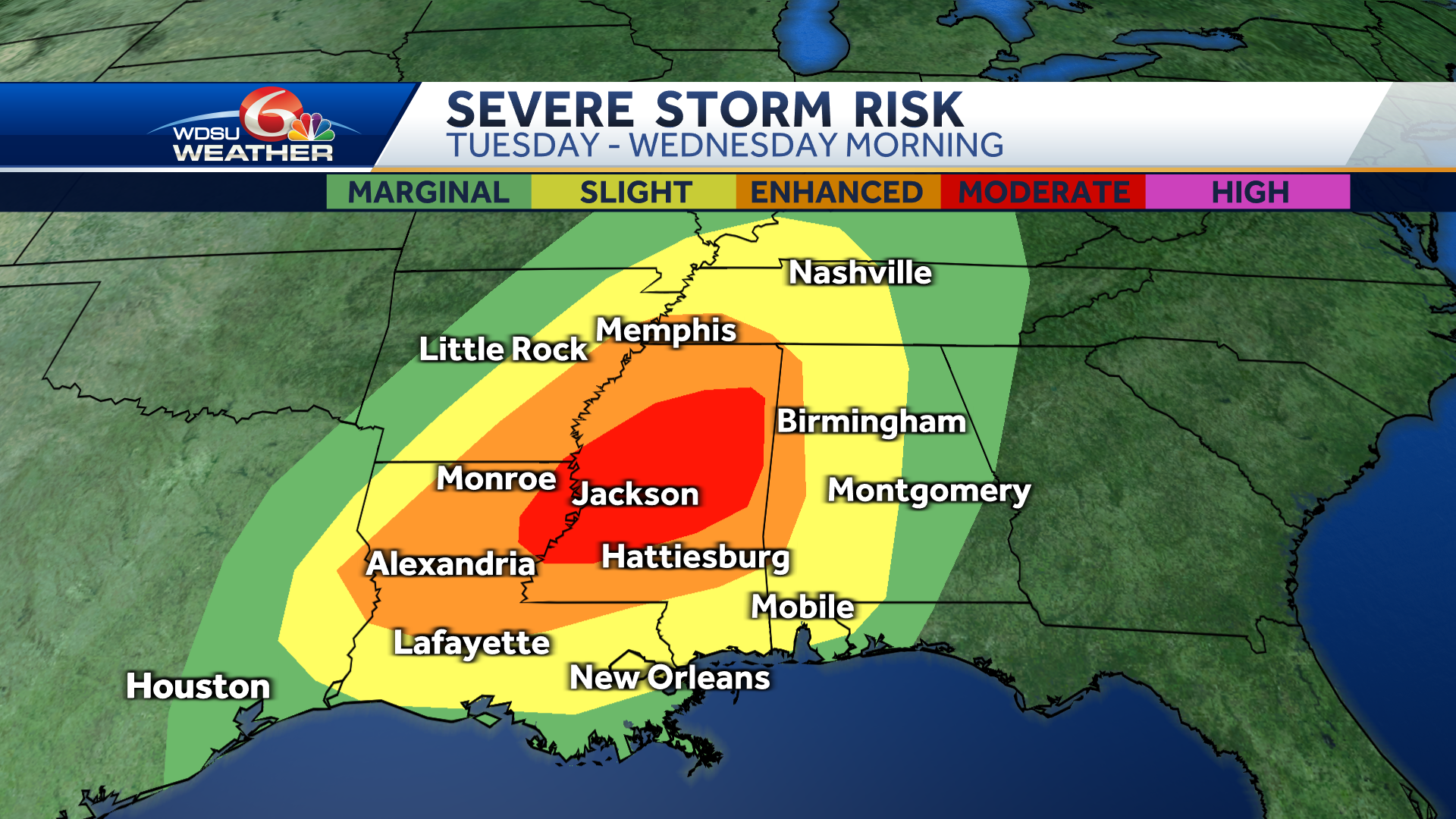 Severe Storms Possible In New Orleans Through Wednesday Morning