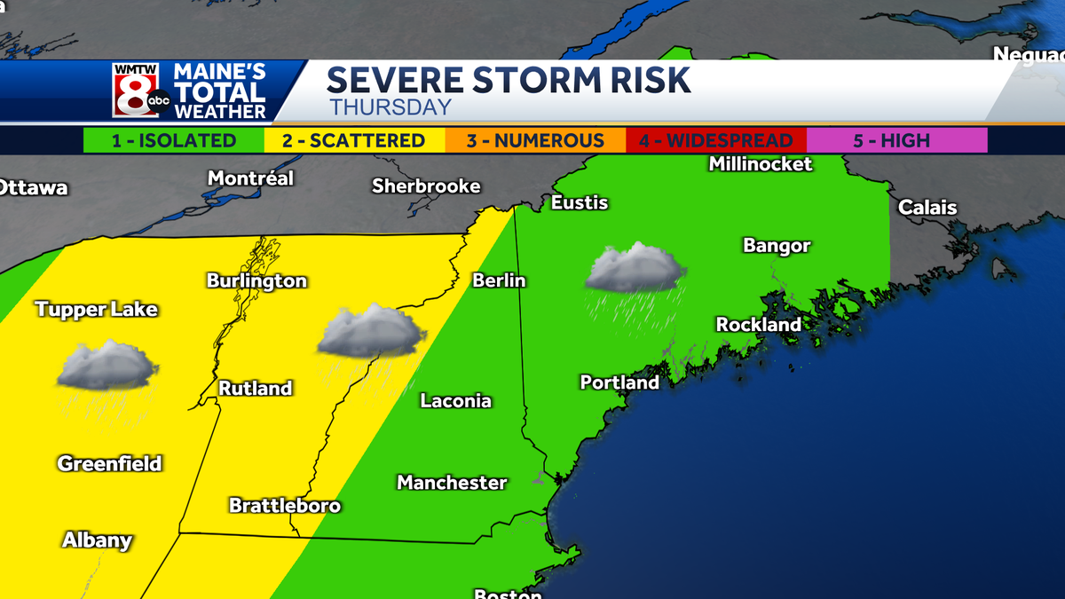 Showers move into Maine, severe storms possible Thursday