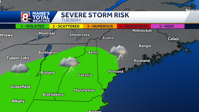 Severe storms expected in Maine Tuesday afternoon.