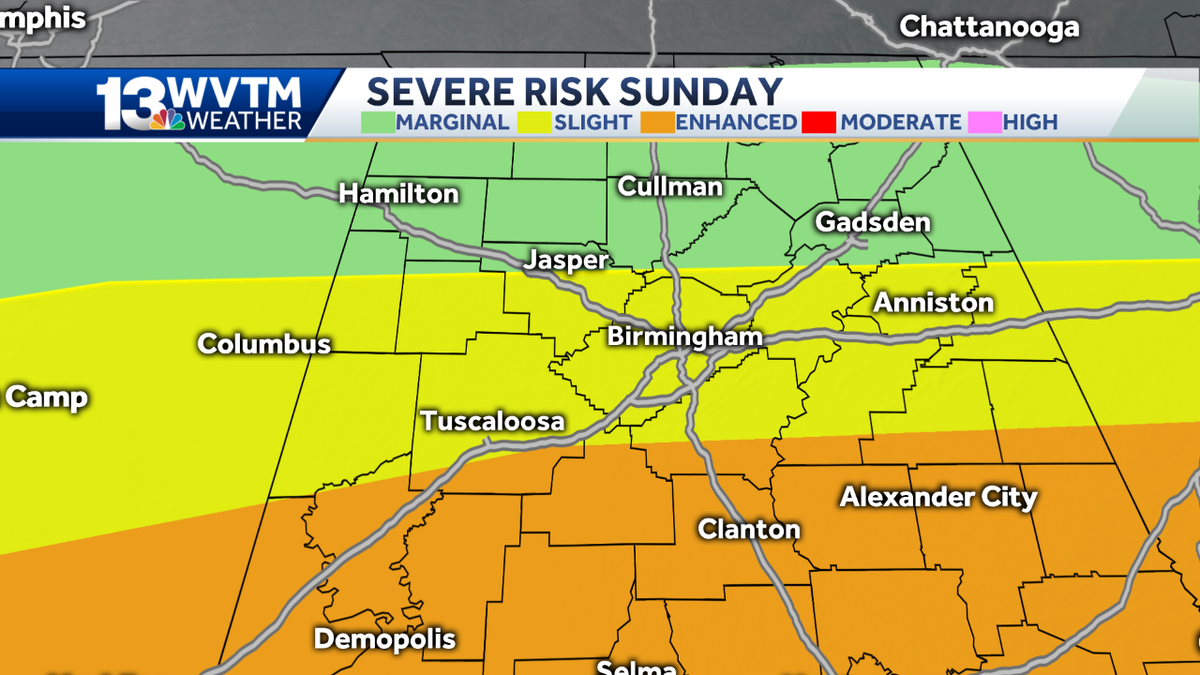 Severe storms forecast for central Alabama on Sunday