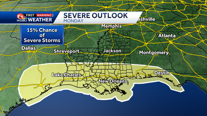 New Orleans forecast high temp rain chances Friday severe weather