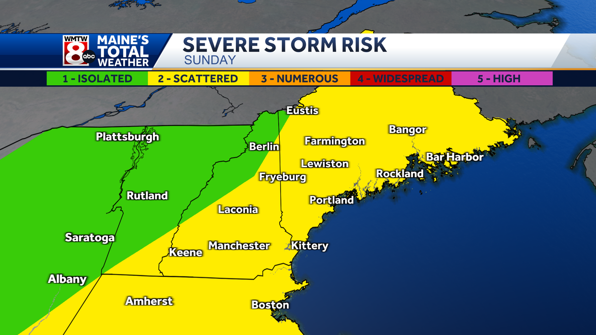 More thunderstorms possible in Maine Sunday afternoon and evening