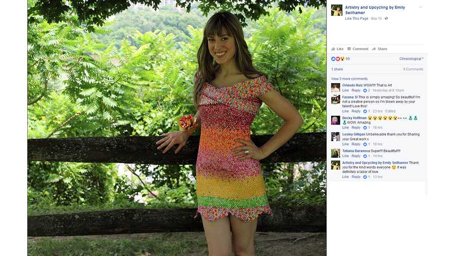 Emily Seilhamer created a dress from Starburst candy wrappers.