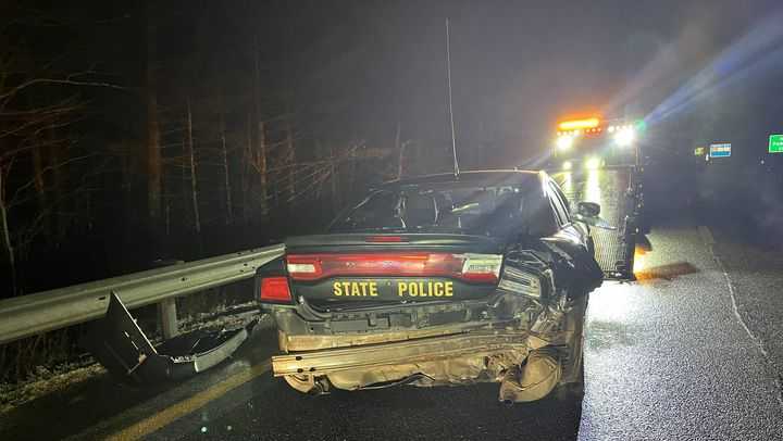 New Hampshire State Police cruiser struck on I-93 North