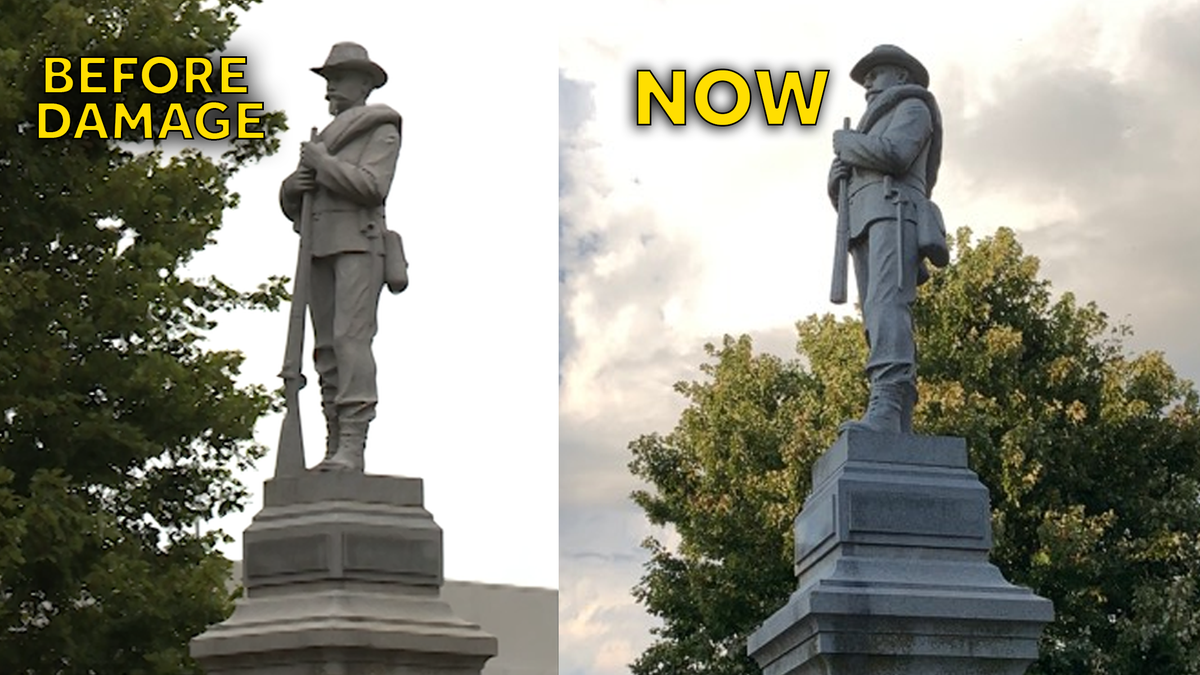 Damage done to Confederate Monument in Bentonville, Arkansas