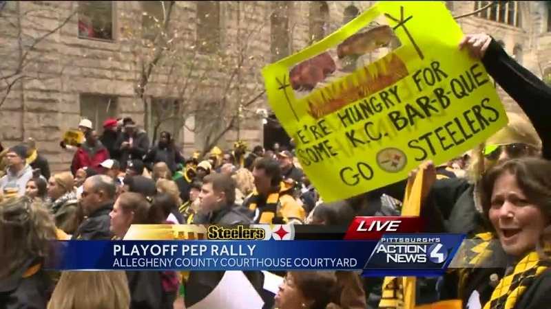 Steeler Rally Beat the Chiefs! Loud, proud Steelers fans turn out for playoff rally